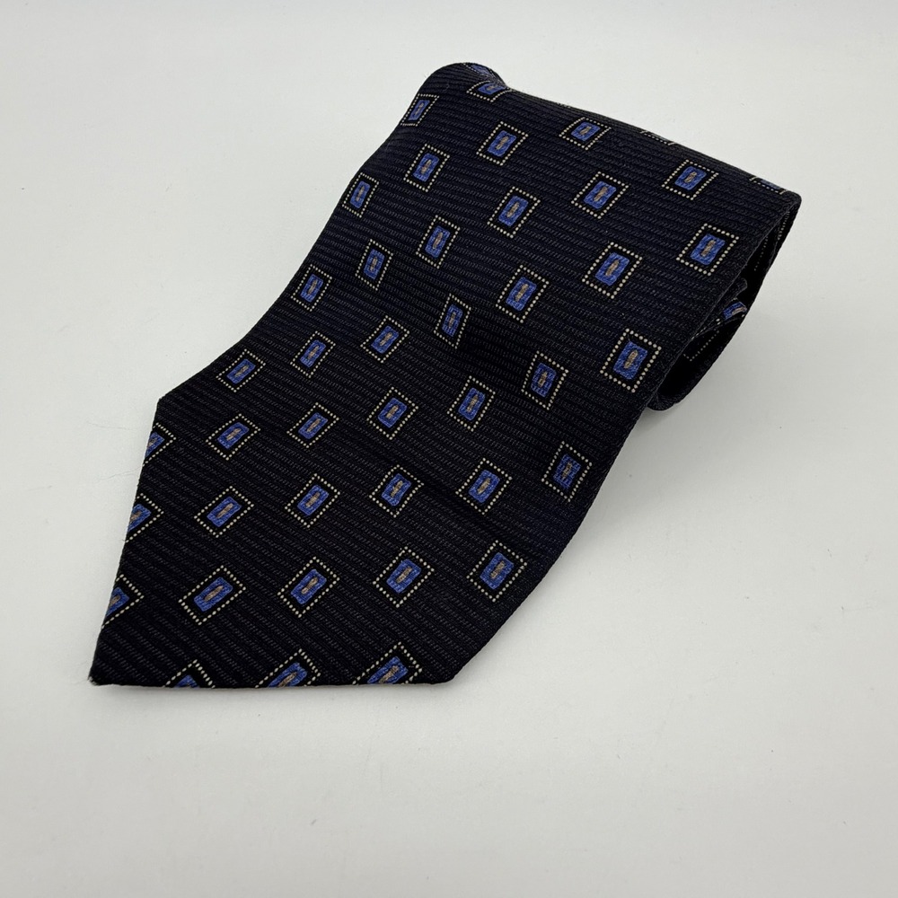 Pierre Balmain Tie Mens OS Navy Blue Geometric Silk Classic‎ Designer Necktie
